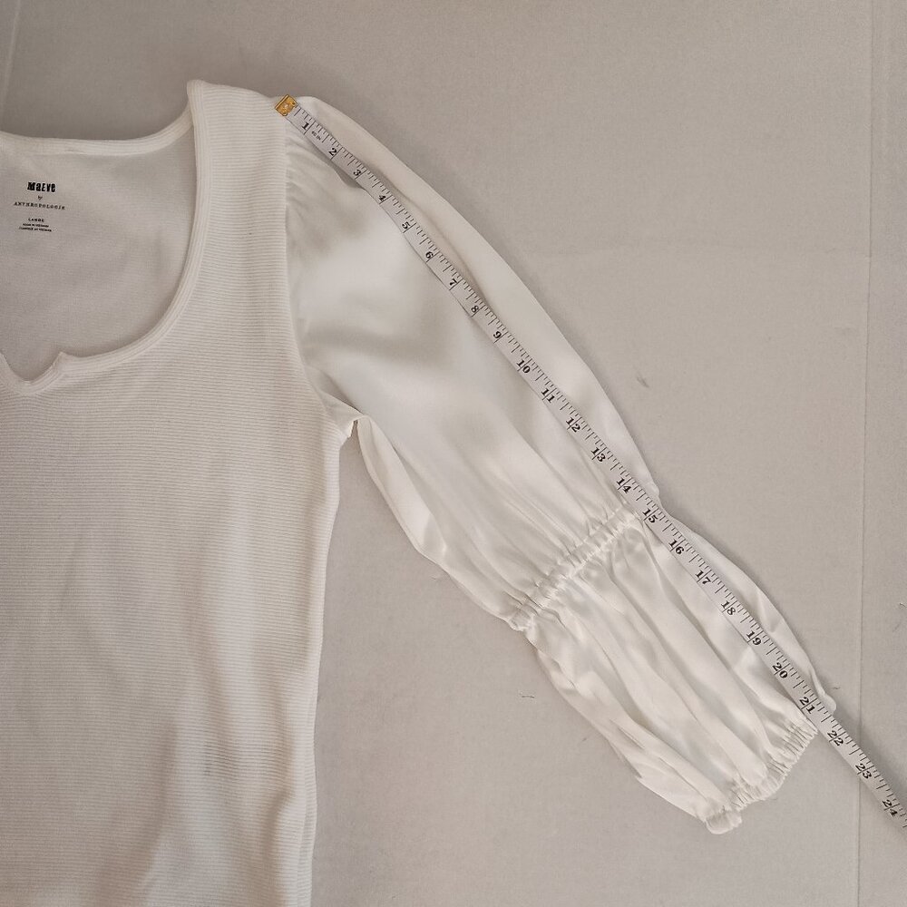 Anthropologie Maeve White Puff Sleeve Top L - Large - Picture 13 of 15